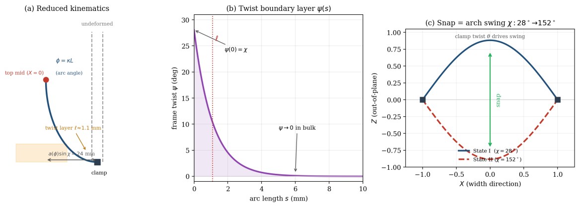 Reduced-order kinematics, twist boundary layer and arch swing